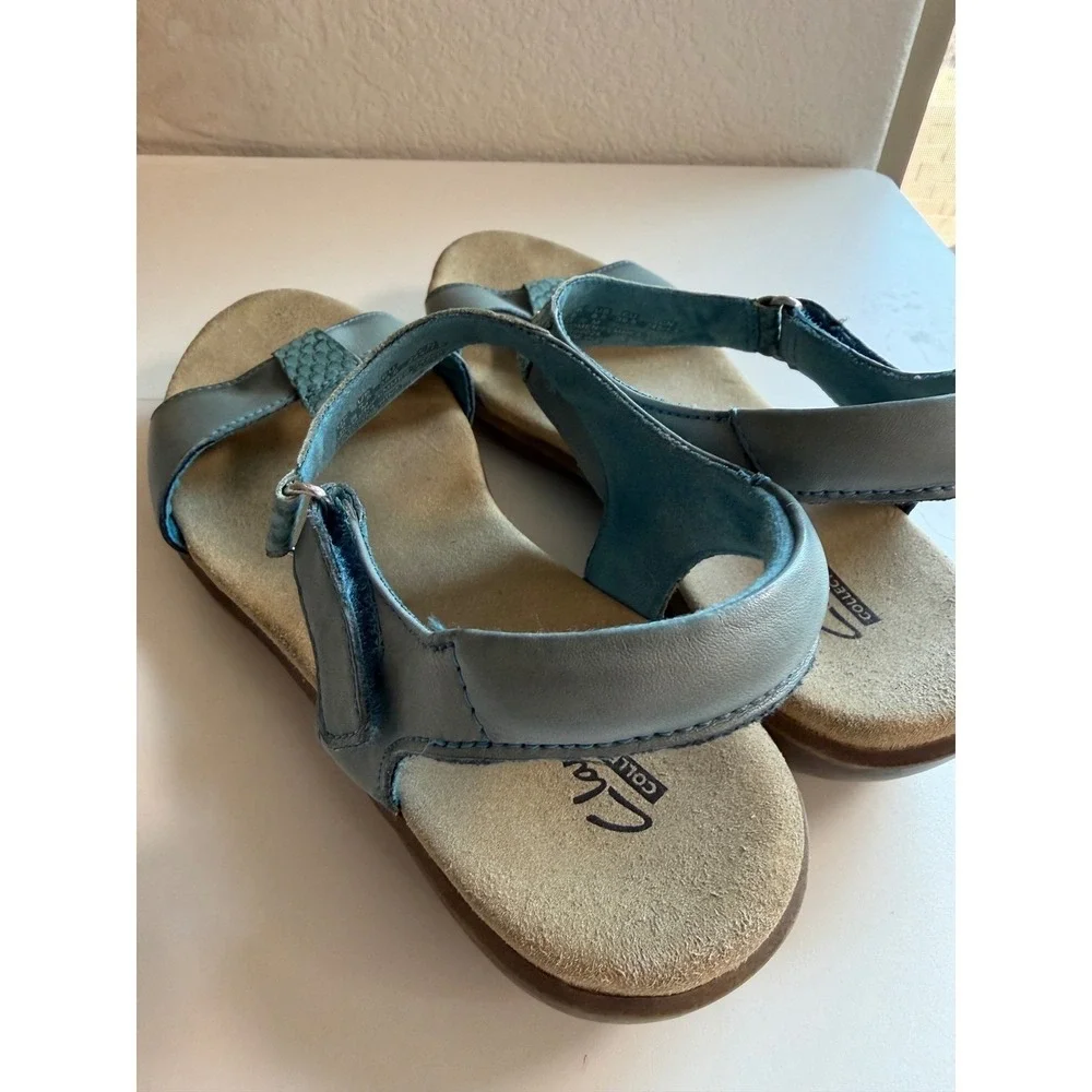 Clarks Collection Blue Leather Snakeskin Texture Slingback Sandals Womens 8.5 M